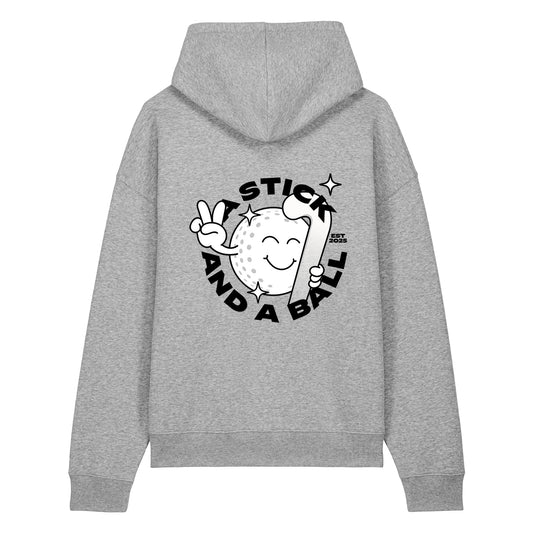 a stick and a ball mascot relaxed fit hoodie